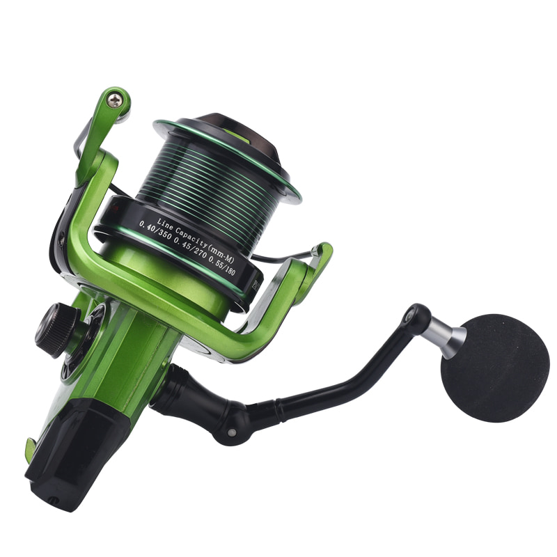 Carretes de Metal verde para peces de aguas profundas, rueda distante, rueda de balsa de fundición larga, carretes para lanzamiento de cebo, carrete de pesca giratorio