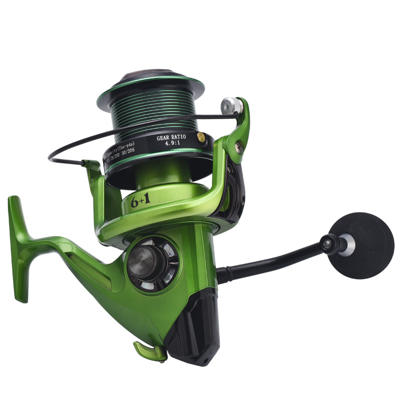 Carretes de Metal verde para peces de aguas profundas, rueda distante, rueda de balsa de fundición larga, carretes para lanzamiento de cebo, carrete de pesca giratorio